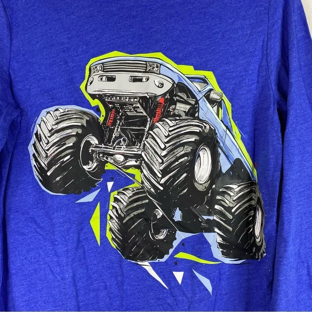 5/$25 Cat & Jack Blue Monster Truck Casual Long Sleeve Graphic T Shirt XL 16